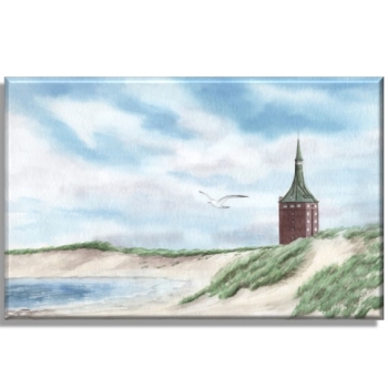Leinwand 40 x 30 cm Keilrahmen Canvas-Leinen Aquarell Maritim Kunst Druck Kunstdruck Nordsee Insel Wangerooge Jugendherberge - Leuchtturm - WG3